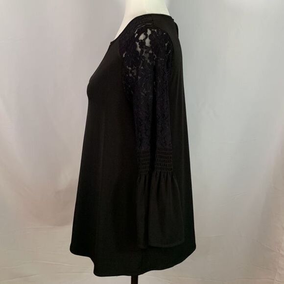 MICHAEL Michael Kors Black Lace Bell Sleeve Dressy Top Shirt - Picture 3 of 8